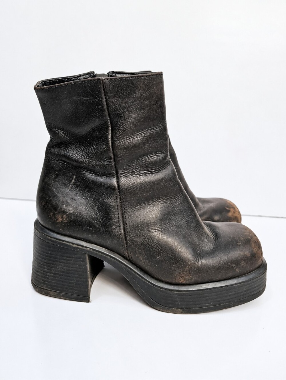 Vintage Y2K Aldo Brown Leather Bubble Toe Chunky Platform Boots Size 37 US 6.5